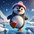 169 109. Silly penguin waddling on ice, phot